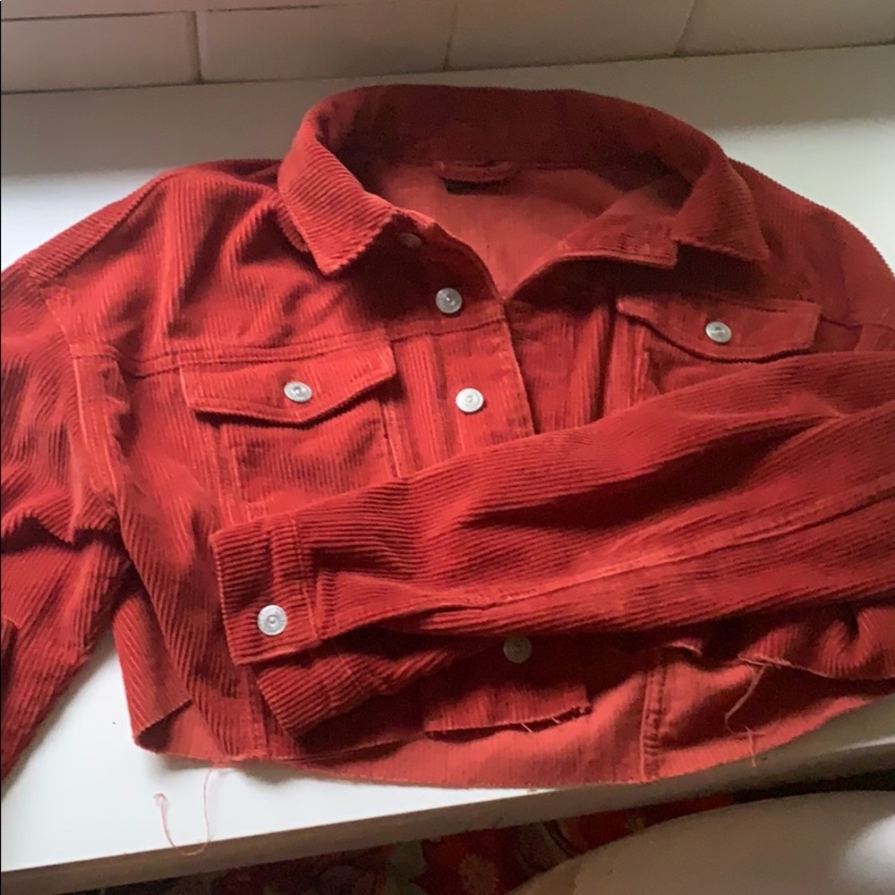 red cropped jacket